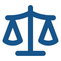 Blue scales of justice on black background.
