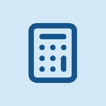 Icon of a blue calculator on blue.