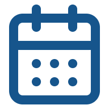 Calendar icon with blue outline and dots.